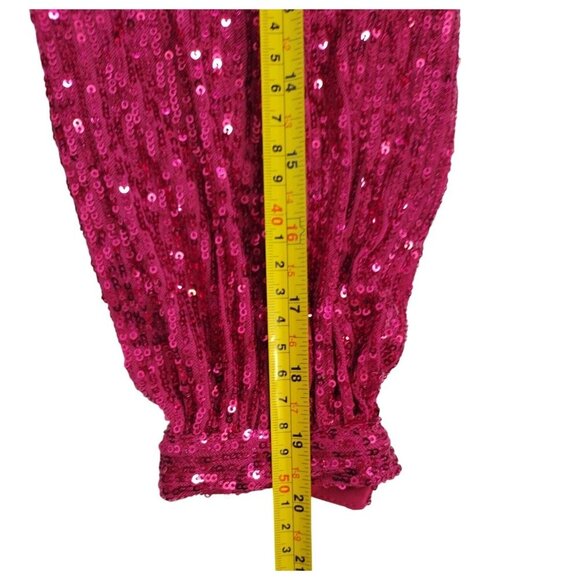 CeSe Women's Fuchsia Sequin One Shoulder Blouse with Bow Detail, Size M. - Picture 9 of 9